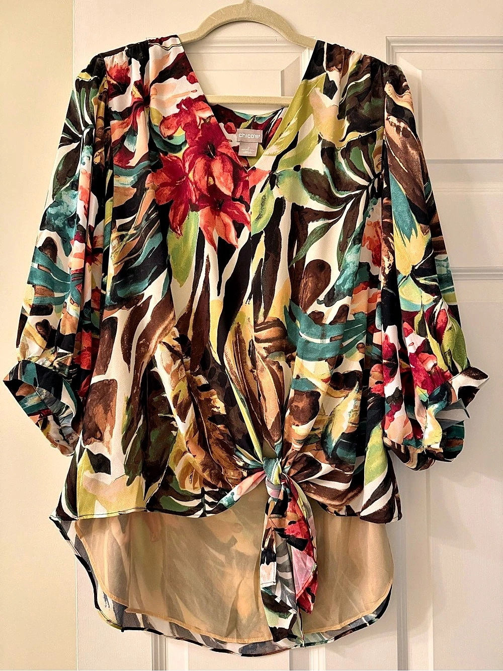Chico's Floral Tie-Front Blouse in Multicolor